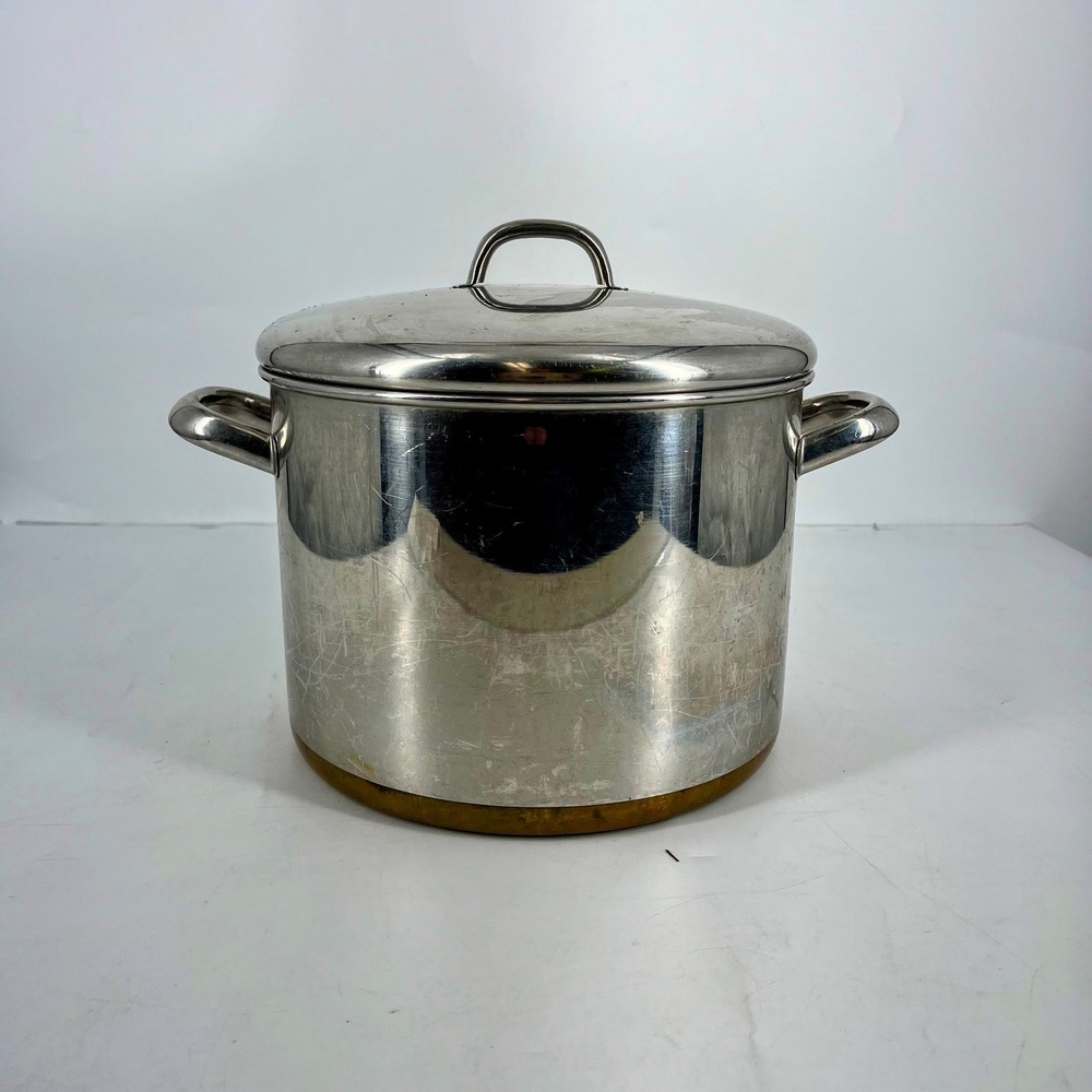 Revere Ware Vintage Stainless Steel Copper Bottom Stock Pot with Lid 10 Qt